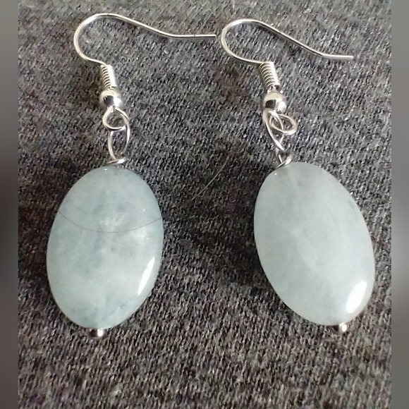 Hand Crafted Natural Aquamarine Stone Drop Earrings In Silver - Picture 4 of 6